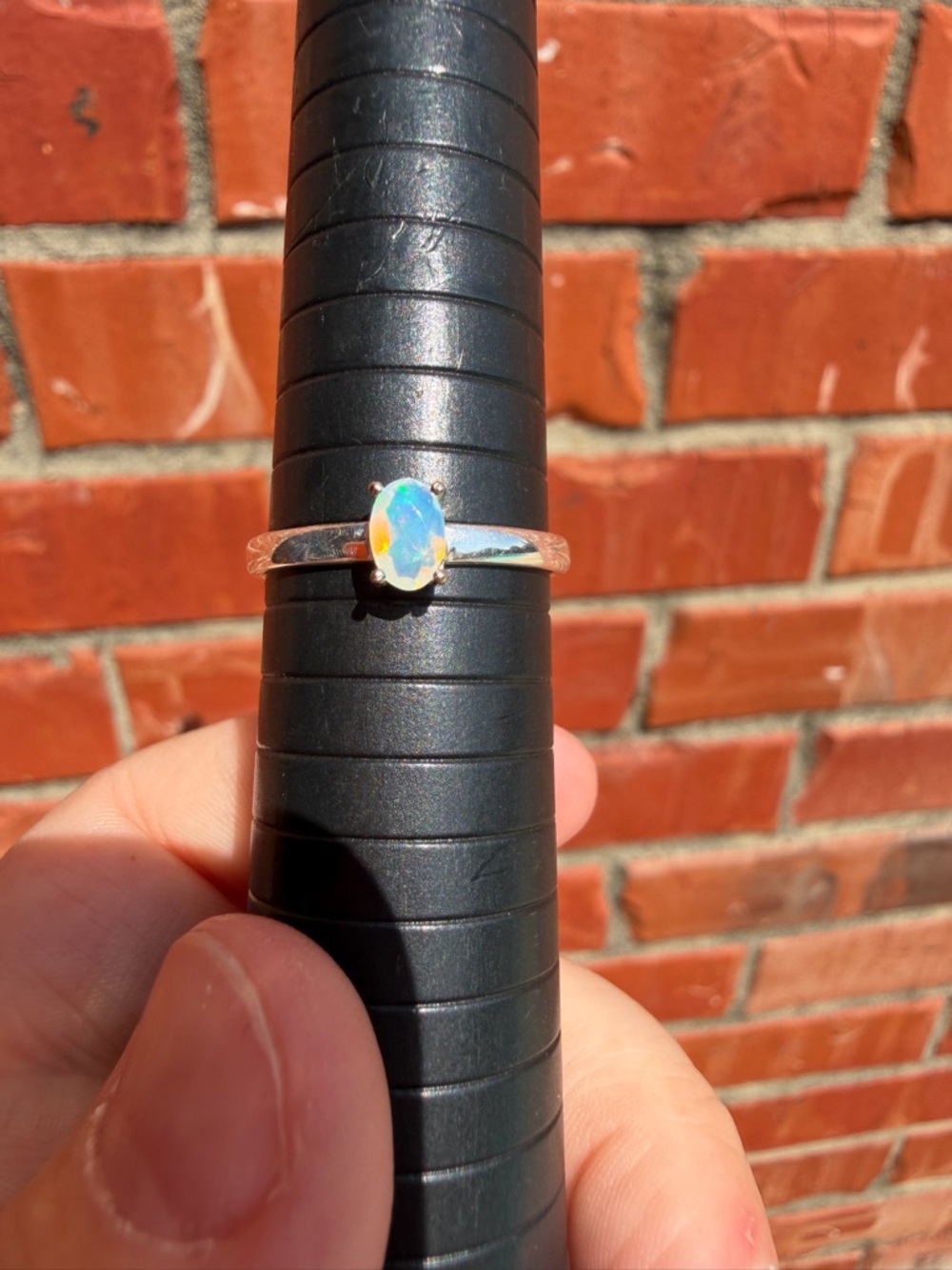 Opal Oval Ring - Iridescent White Opal #1
